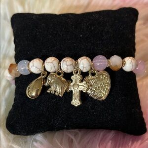 Chic Gold Charm Bracelet with White and Purple Accents